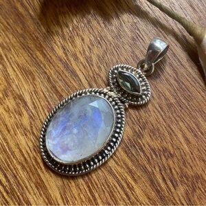 Authentic Czech Moldavite & Moonstone pendant in .925 sterling silver